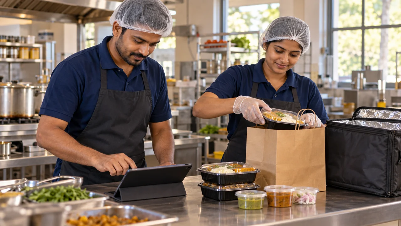 Prepare at the cafeteria — The university’s cafeteria team receives the order and prepares the food.