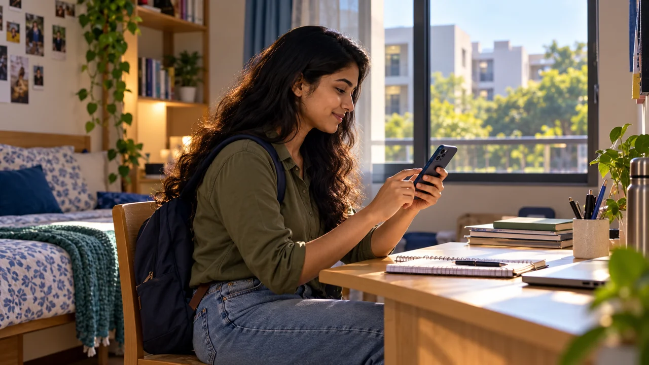 A student submits a permission request from her phone