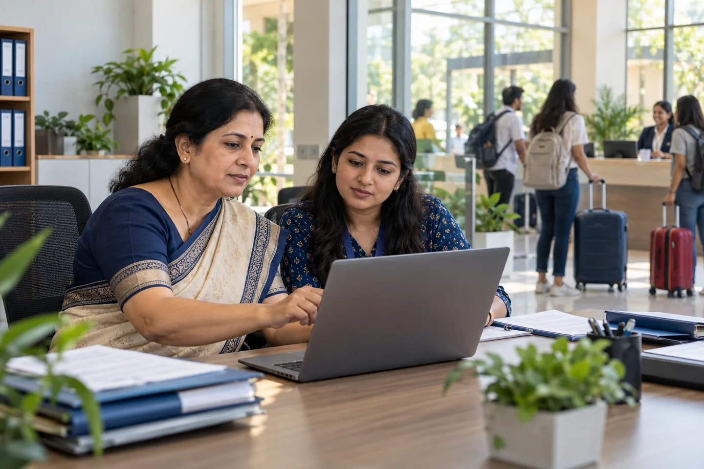University leadership reviewing campus information
