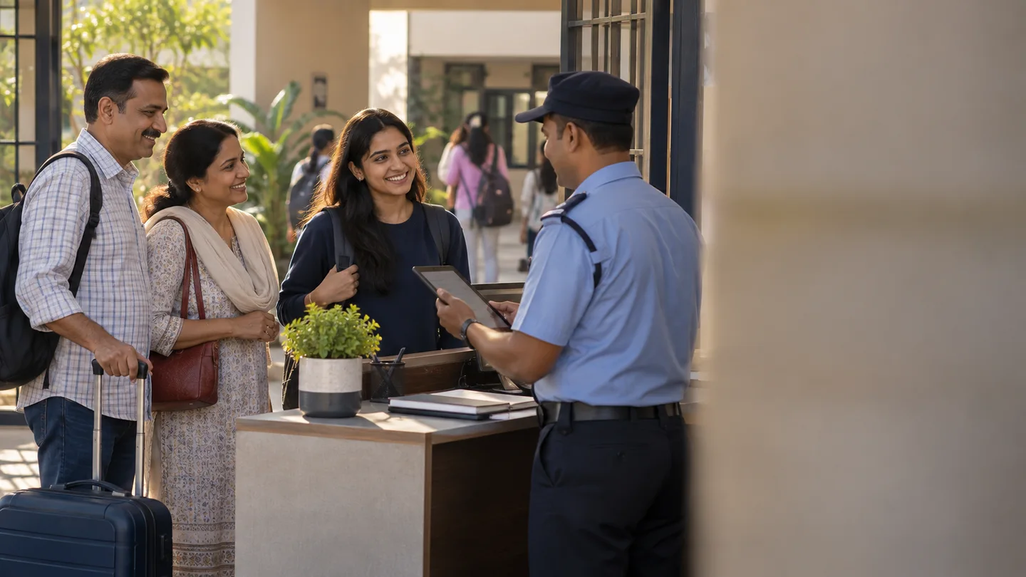 Visitor arriving at a university security desk