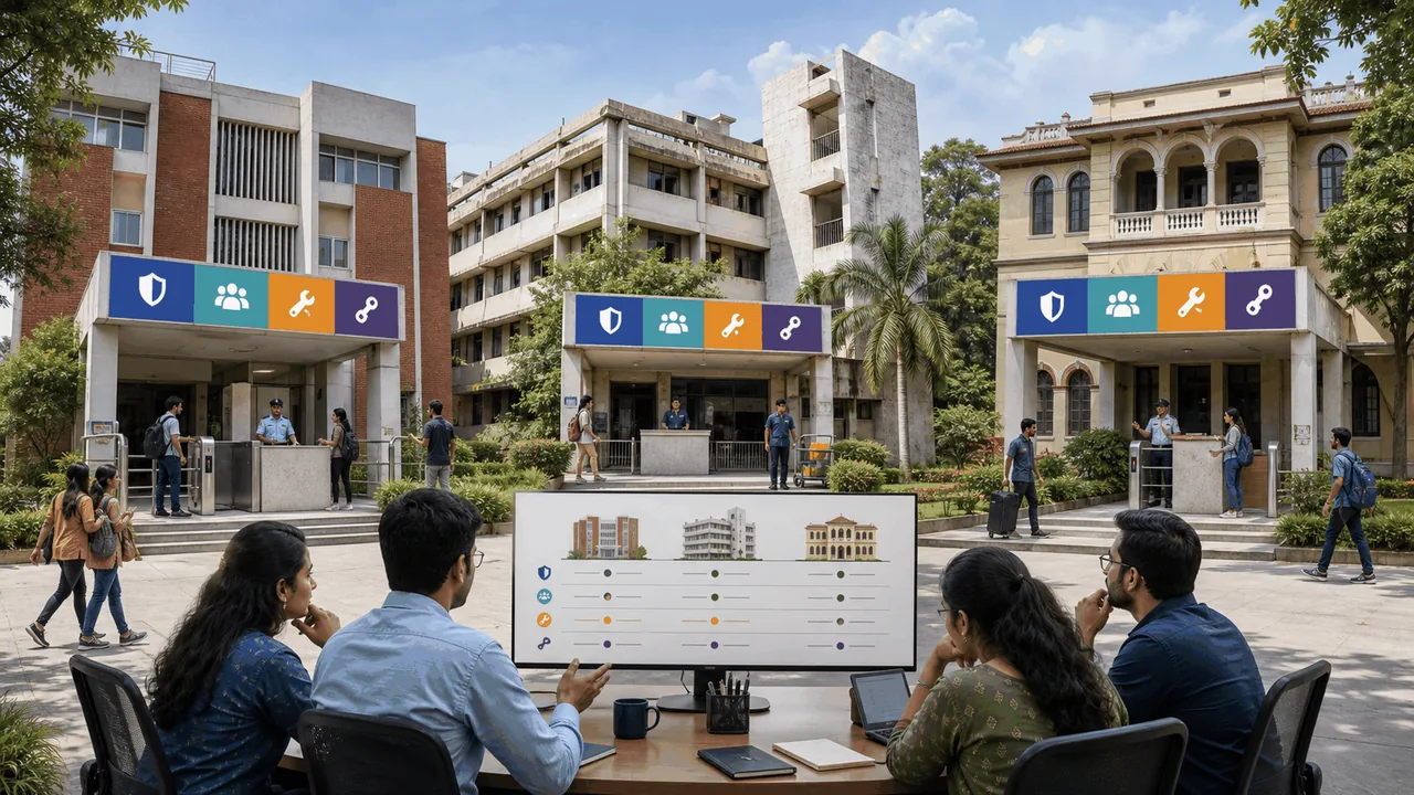 Indian university team comparing common hostel operating standards across different buildings.