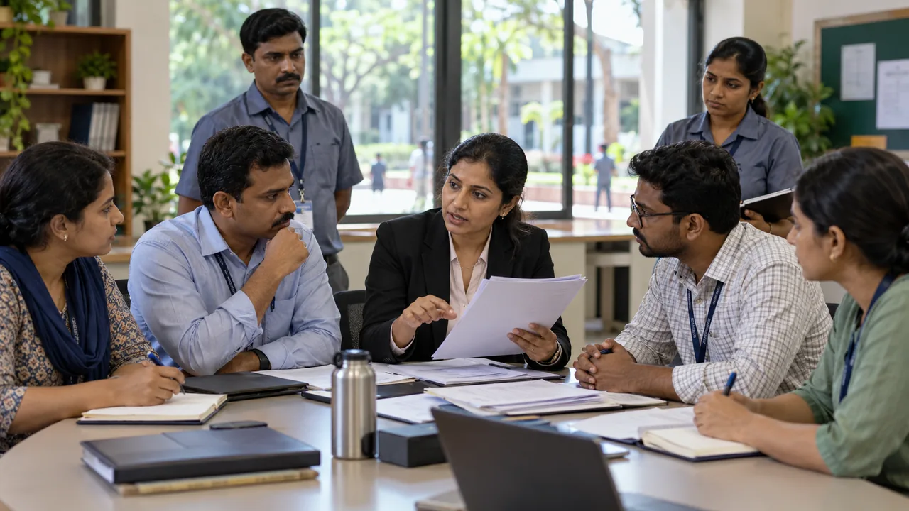 Campus employees reviewing written authority, escalation and incident-record safeguards.