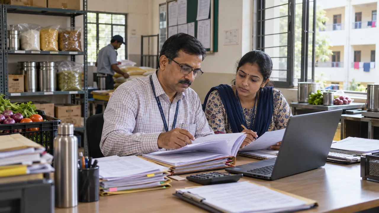 University hostel finance and mess teams reconciling invoices, inventory and resident charges.