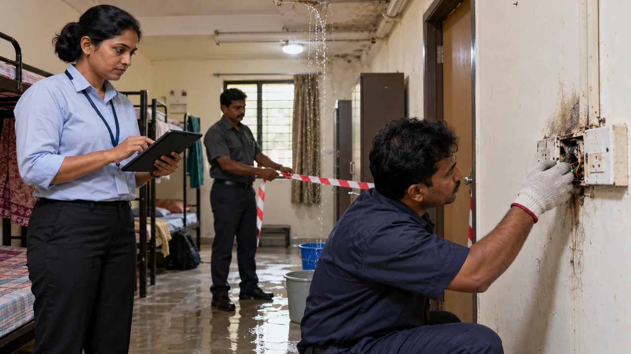 A hostel duty team assessing known risks and urgent escalation deadlines.